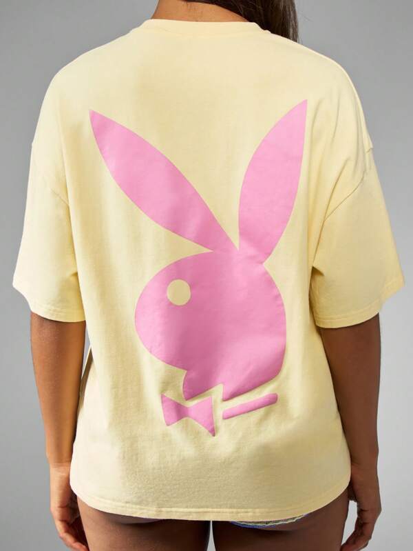 missguided Missguided x Playboy Oversized Bunny Logo Graphic Short Sleeve Cotton Tee