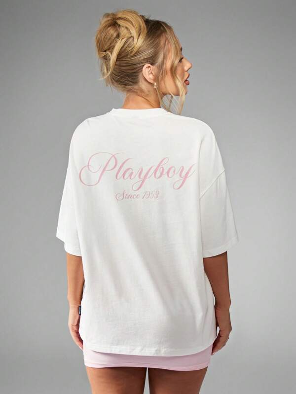 Missguided Missguided X Playboy Oversized Bunny Logo Print Cotton T-Shirt Unlined