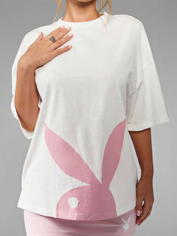 Missguided Missguided X Playboy Oversized Bunny Logo Print Cotton T-Shirt Unlined