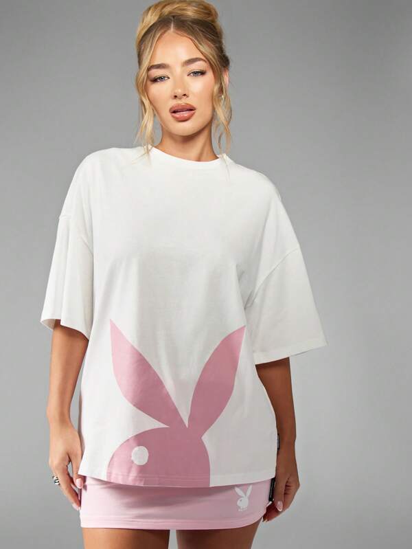 missguided Missguided x Playboy Oversized Bunny Logo Print Cotton T-Shirt Unlined
