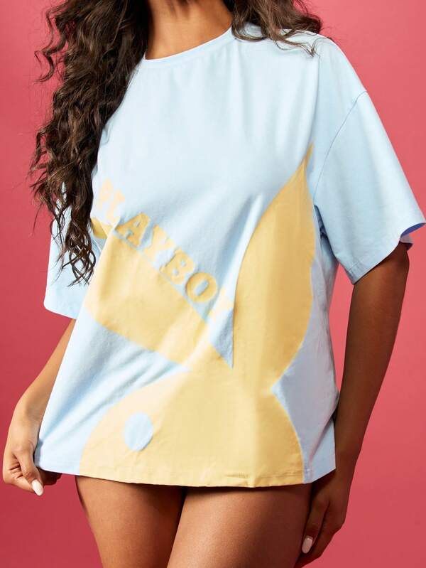 Missguided Missguided X Playboy Oversized Bunny Print Casual Lounge T-Shirt