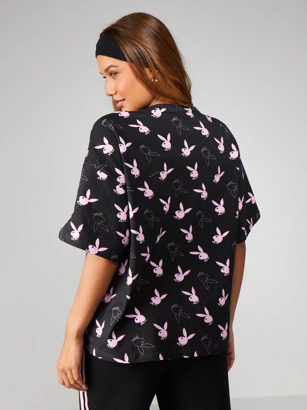 Missguided Missguided X Playboy Oversized Bunny Print Crew Neck Tee
