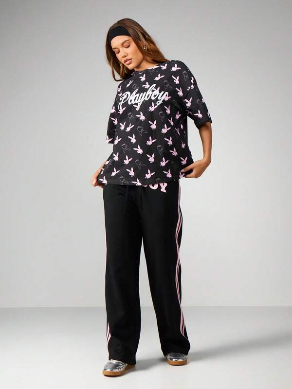 Missguided Missguided X Playboy Oversized Bunny Print Crew Neck Tee
