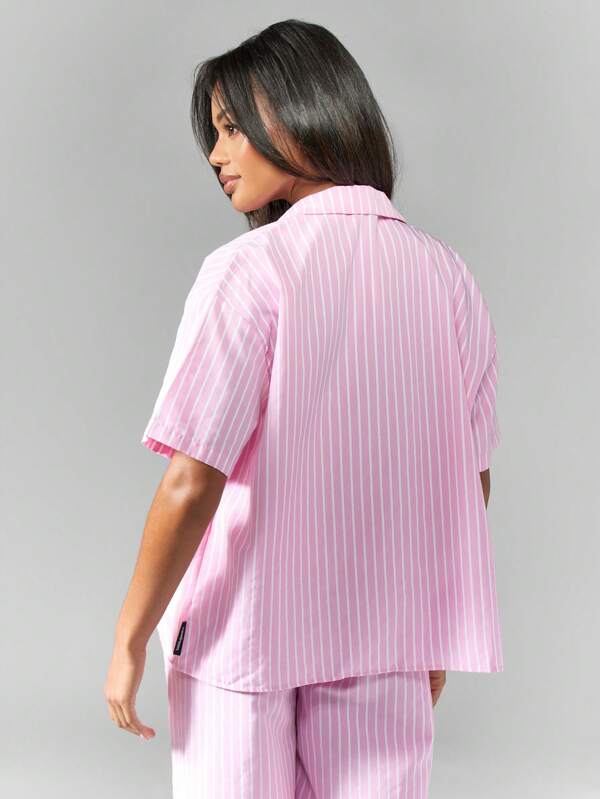 Missguided Missguided X Playboy Oversized Bunny Striped Button Down Blouse