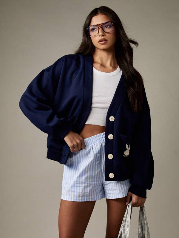 missguided Missguided x Playboy Oversized Button Front Cardigan With Chest Logo