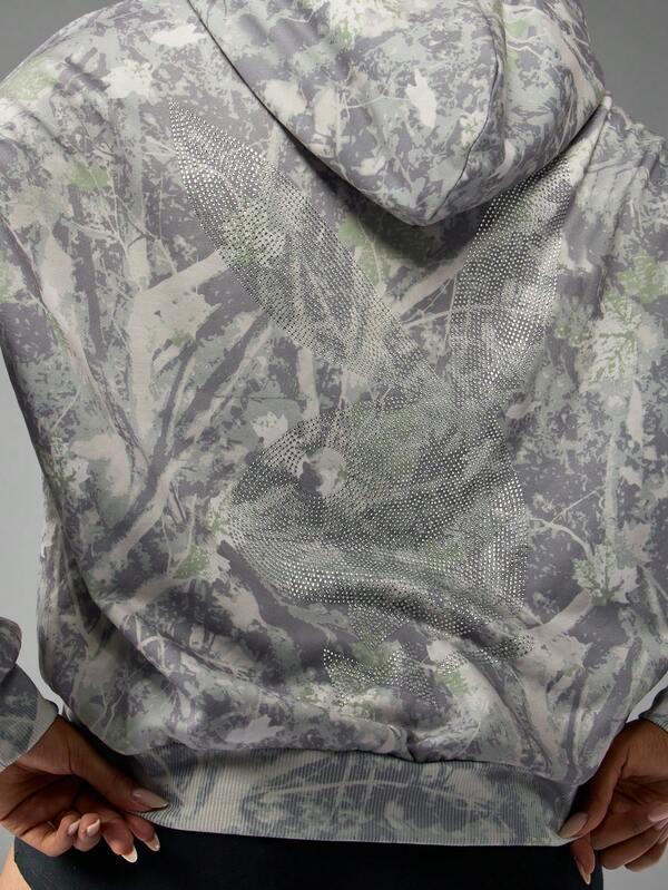 Missguided Missguided X Playboy Oversized Camo Print Hoodie With Rhinestone Logo