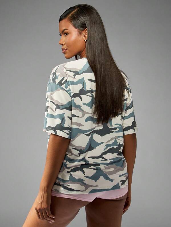Missguided Missguided X Playboy Oversized Camo Print T-Shirt With Round Neck