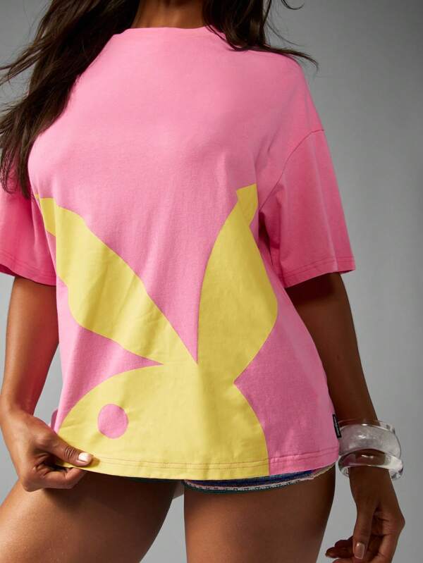 missguided Missguided x Playboy Oversized Casual Basic T-Shirt Has A Bunny Graphic Print