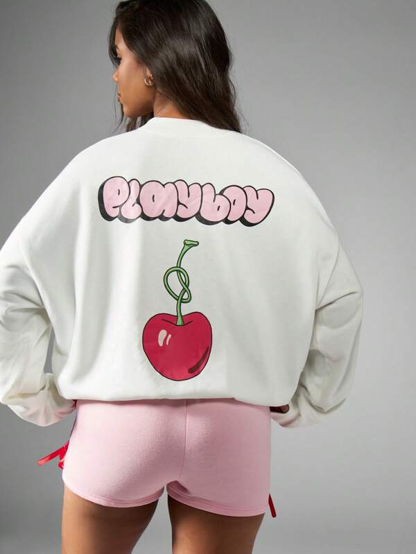 missguided Missguided x Playboy Oversized Cherry Graphic Cozy Streetwear Sweatshirt