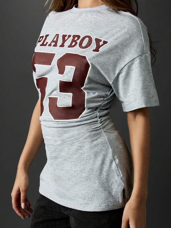 Missguided Missguided X Playboy Oversized Cinched Waist T Shirt With Varsity Number Print
