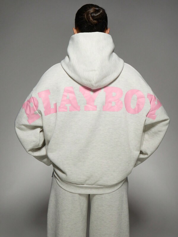 missguided Missguided x Playboy Oversized Classic Logo Pullover Hoodie Sweatshirt