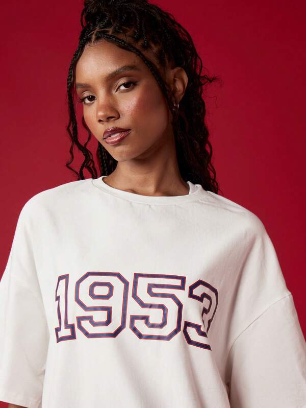 Missguided Missguided X Playboy Oversized College Style Year Print Graphic Varsity Design T-Shirt