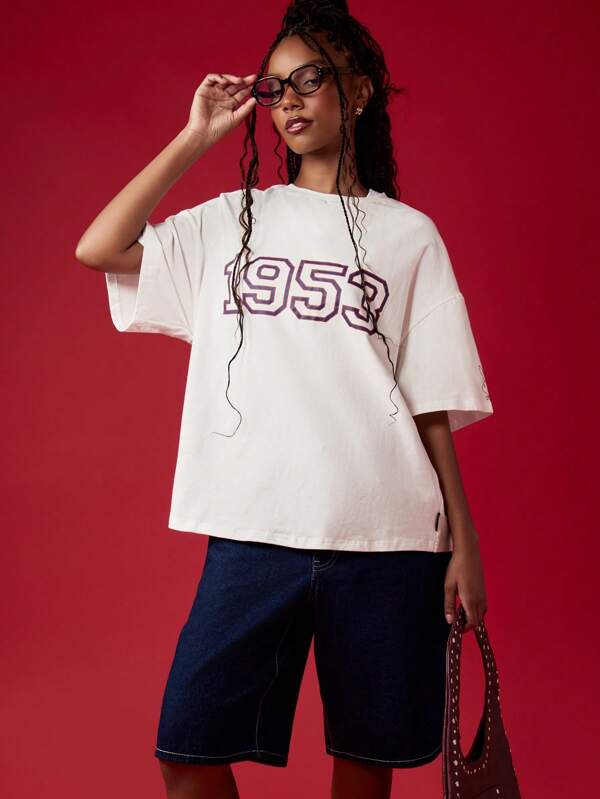 missguided Missguided x Playboy Oversized College Style Year Print Graphic Varsity Design T-Shirt