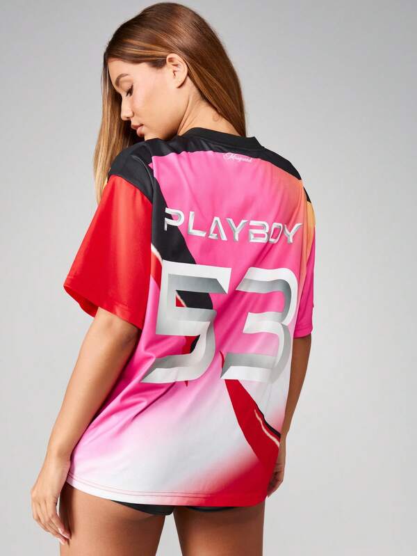 Missguided Missguided X Playboy Oversized Color Block T-Shirt With Bunny Graphic