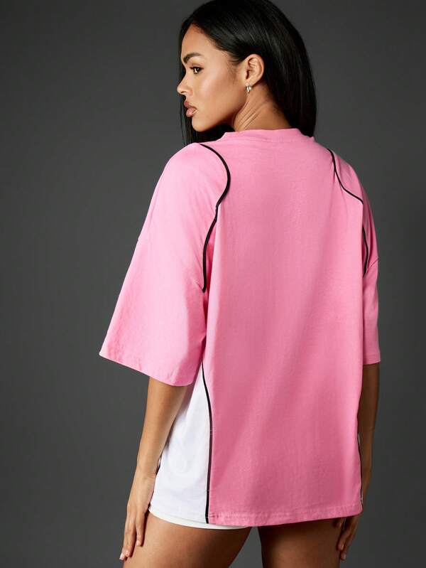 Missguided Missguided X Playboy Oversized Color Block T-Shirt With Racing Graphic Print