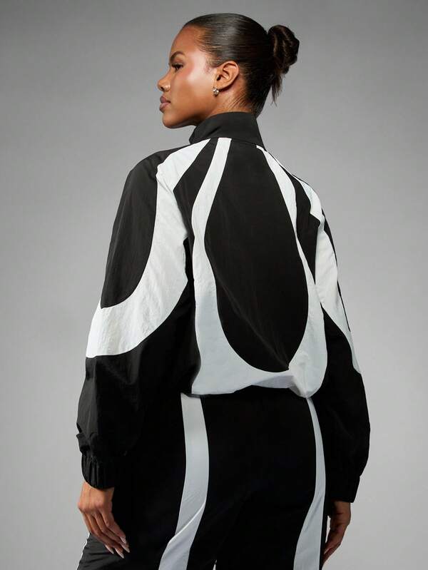 Missguided Missguided X Playboy Oversized Color Block Windbreaker With High Neck And Zip