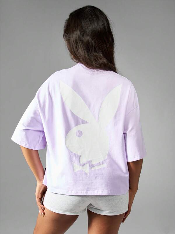 missguided Missguided x Playboy Oversized Comfort Fit Bunny Logo Print T-Shirt