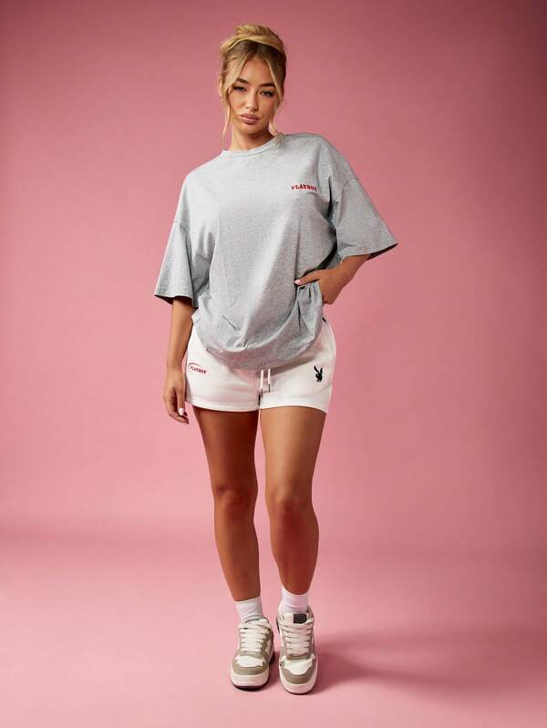 Missguided Missguided X Playboy Oversized Contemporary Bunny Design T-Shirt