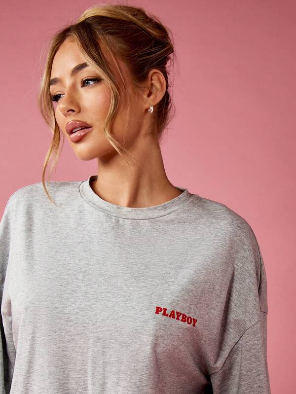 Missguided Missguided X Playboy Oversized Contemporary Bunny Design T-Shirt
