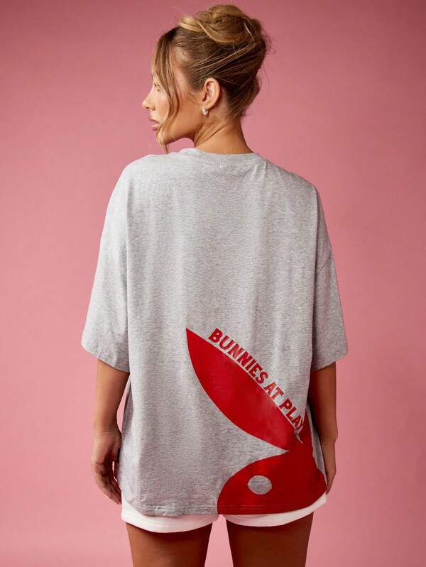 missguided Missguided x Playboy Oversized Contemporary Bunny Design T-Shirt
