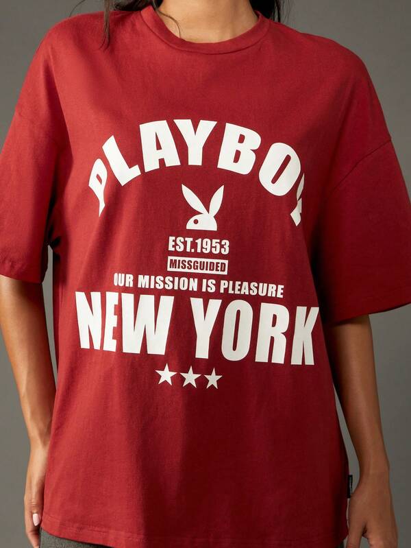 Missguided Missguided X Playboy Oversized Cotton Graphic Tee With Statement Print