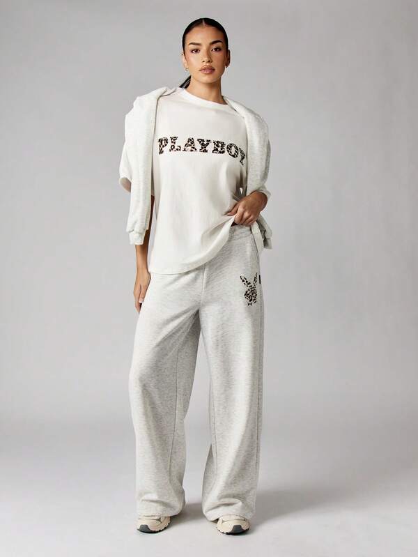 Missguided Missguided X Playboy Oversized Cotton T-Shirt With Leopard Print Logo