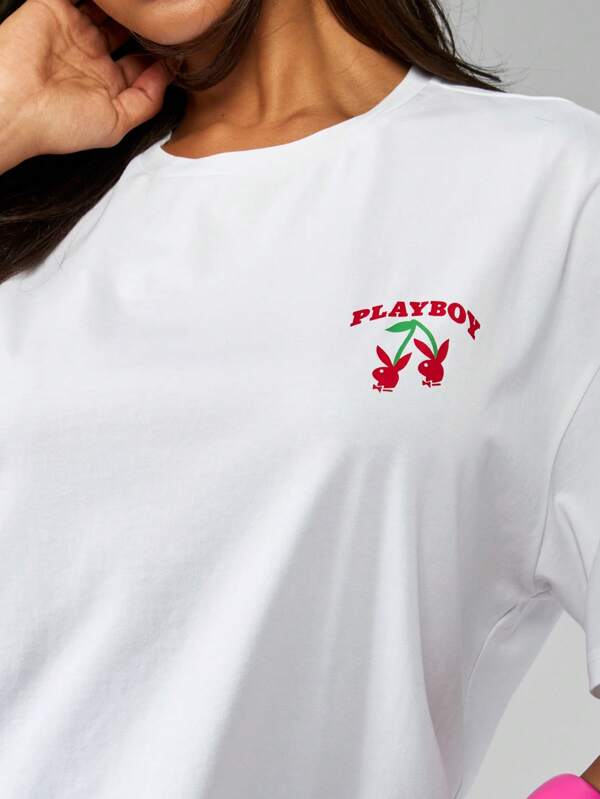 Missguided Missguided X Playboy Oversized Cotton T-Shirt With Cherry Graphic Print