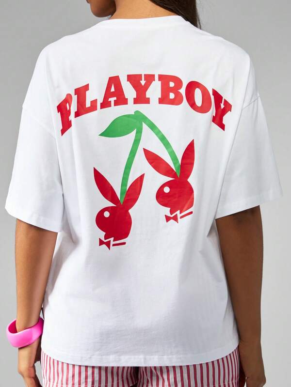 missguided Missguided x Playboy Oversized Cotton T-Shirt With Cherry Graphic Print
