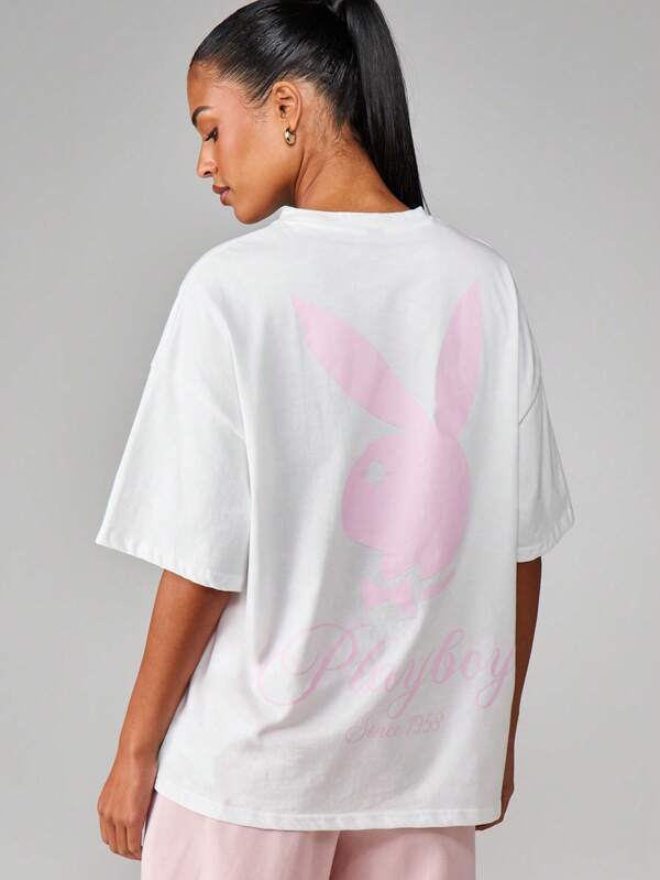 missguided Missguided x Playboy Oversized Cotton T Shirt With Side Split Design