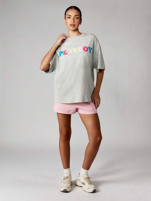 Missguided Missguided X Playboy Oversized Cotton T-Shirt With Colorful Letter Print