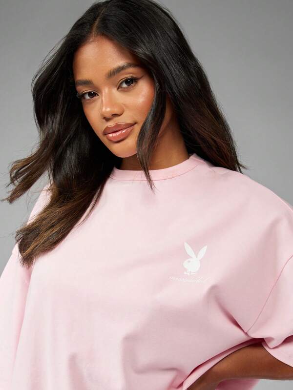 Missguided Missguided X Playboy Oversized Cotton T-Shirt With Classic Bunny Logo