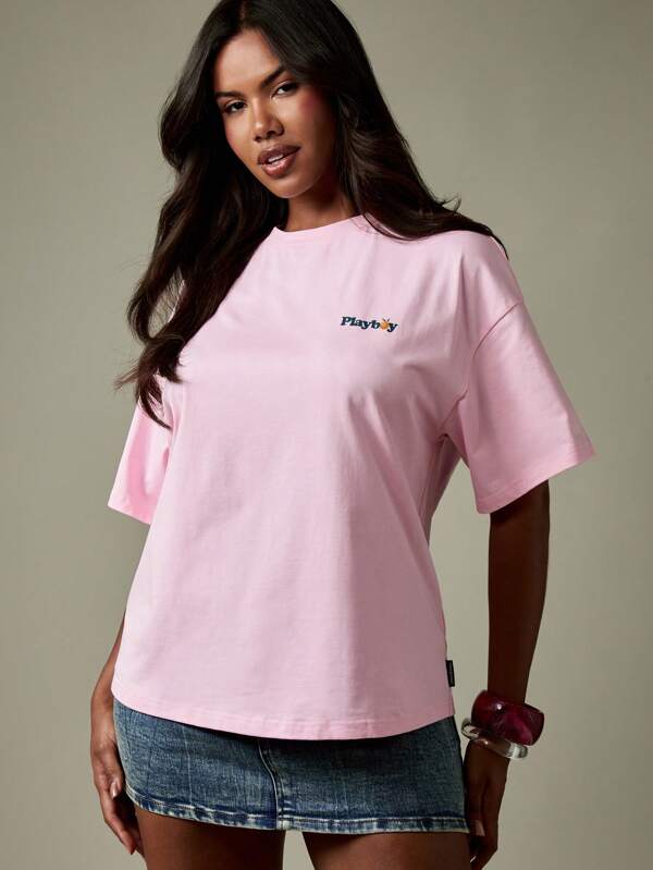 Missguided Missguided X Playboy Oversized Cotton Tee With Graphic Back Print