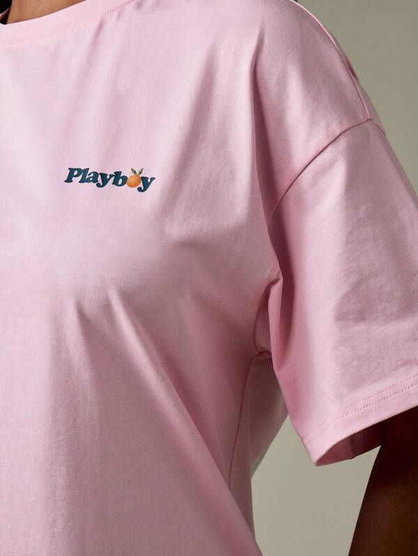 Missguided Missguided X Playboy Oversized Cotton Tee With Graphic Back Print