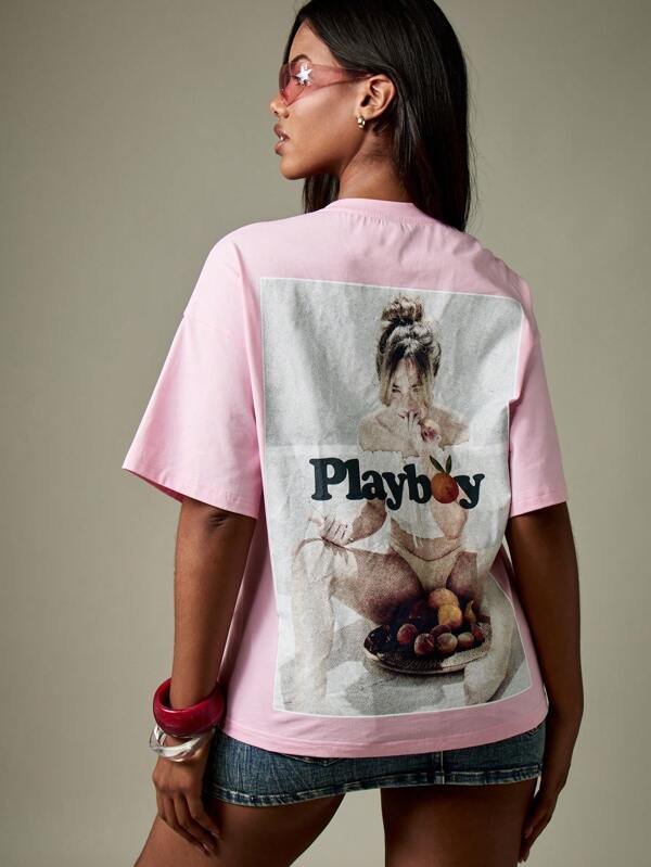 missguided Missguided x Playboy Oversized Cotton Tee With Graphic Back Print