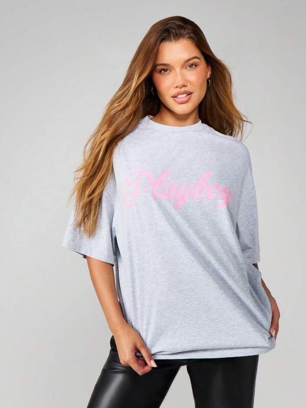 Missguided Missguided X Playboy Oversized Crew Neck Graphic T-Shirt With Bunny Logo
