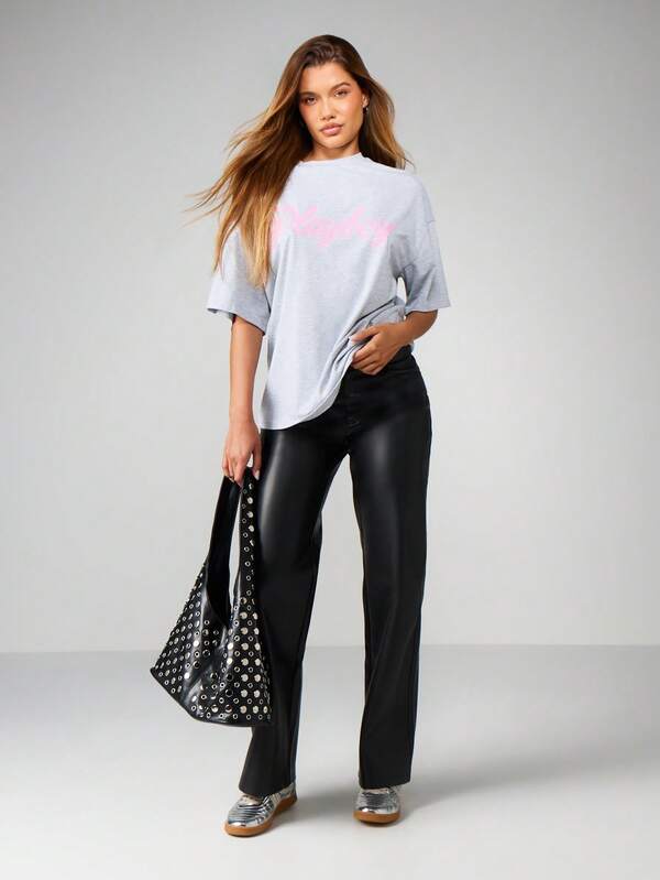 Missguided Missguided X Playboy Oversized Crew Neck Graphic T-Shirt With Bunny Logo