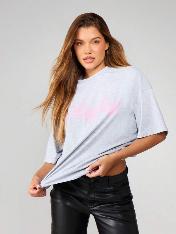 Missguided Missguided X Playboy Oversized Crew Neck Graphic T-Shirt With Bunny Logo