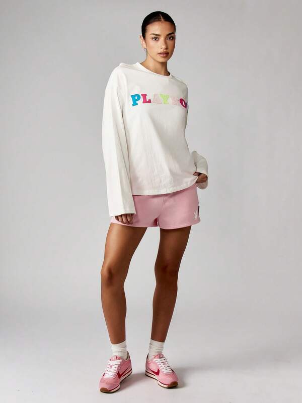 Missguided Missguided X Playboy Oversized Crew Neck Sweater With Colorful Applique Letters
