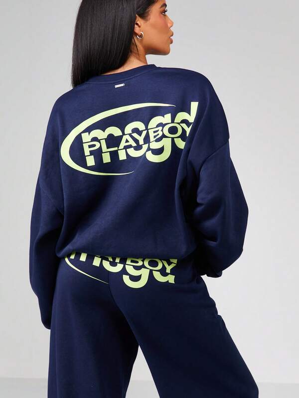missguided Missguided x Playboy Oversized Crew Neck Sweatshirt With Back Logo Print