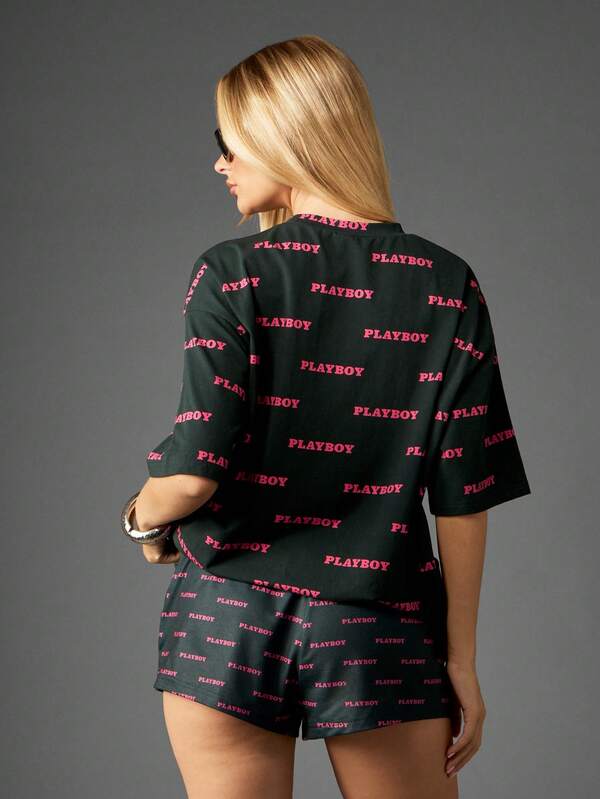 Missguided Missguided X Playboy Oversized Crew Neck T-Shirt With Text Print