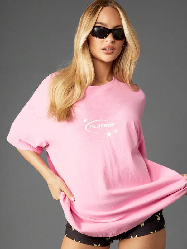 missguided Missguided x Playboy Oversized Crew Neck T-Shirt With Logo