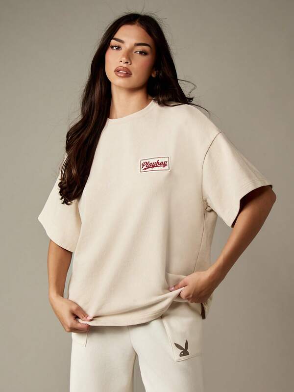 missguided Missguided x Playboy Oversized Crew Neck Tee With Logo