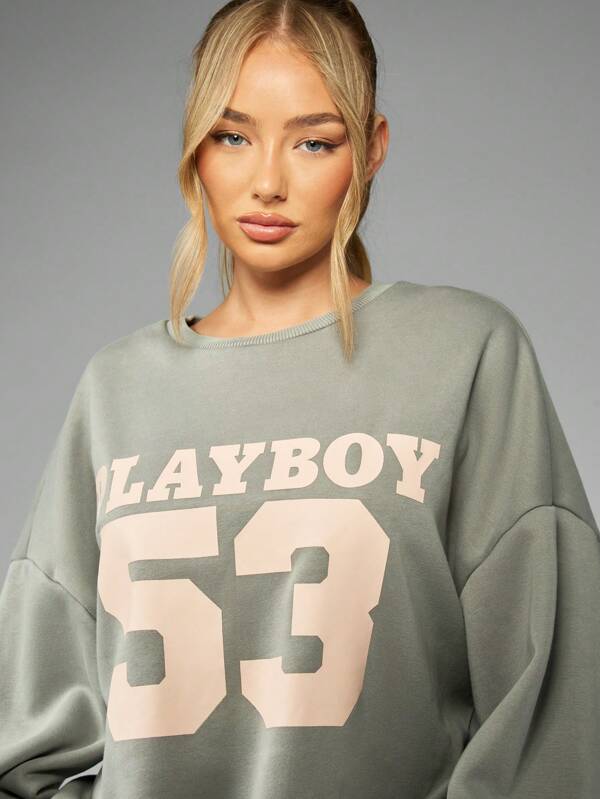 Missguided Missguided X Playboy Oversized Crewneck Number French Terry Cotton Blend Pullover