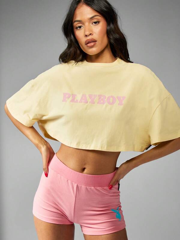 Missguided Missguided X Playboy Oversized Crop Bunny Logo T-Shirt