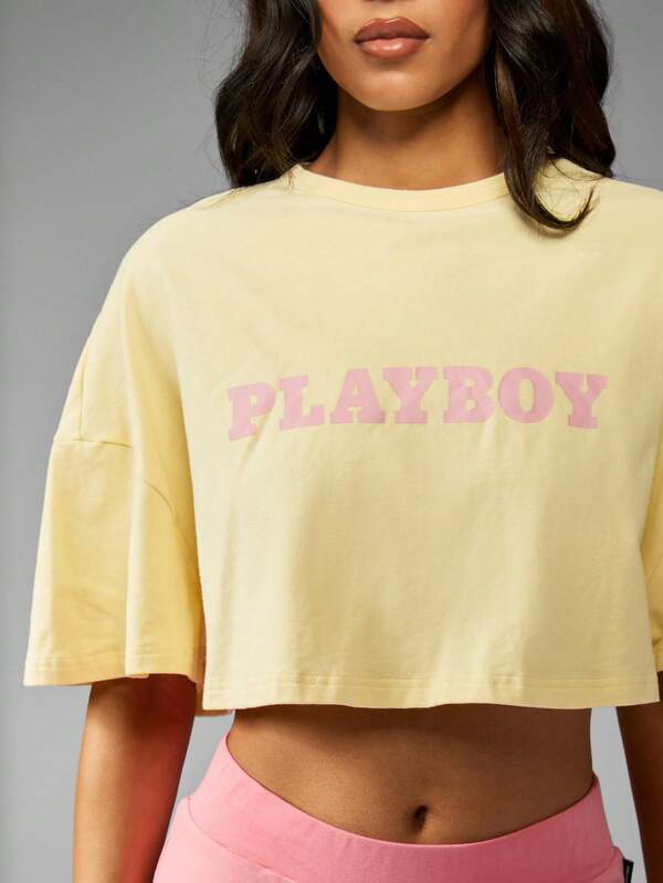 Missguided Missguided X Playboy Oversized Crop Bunny Logo T-Shirt