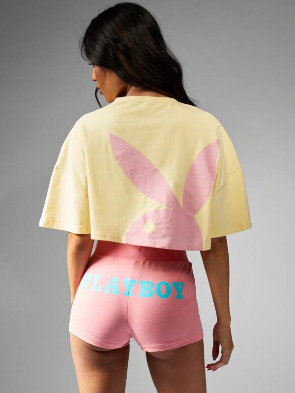 missguided Missguided x Playboy Oversized Crop Bunny Logo T-Shirt
