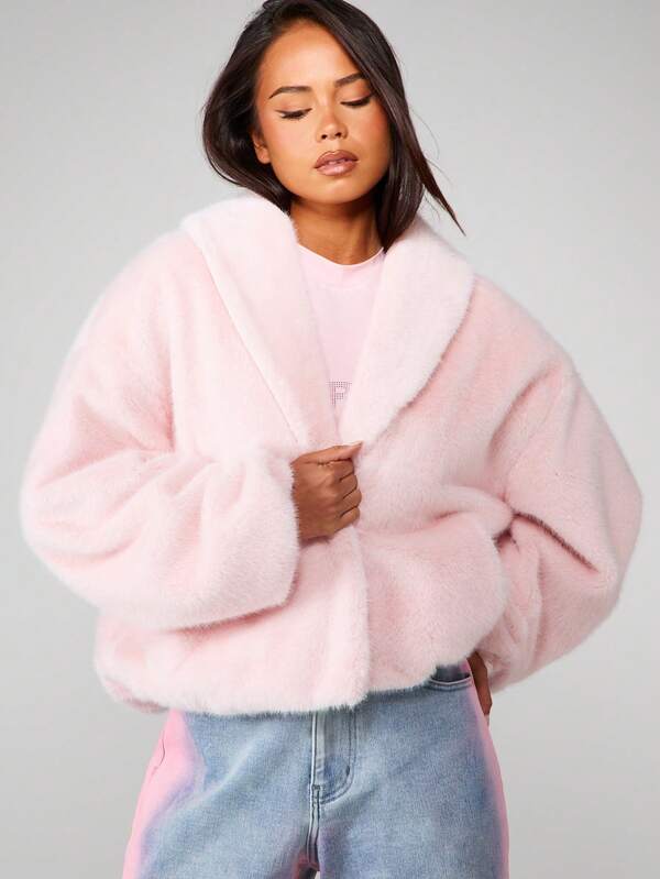 Missguided Missguided X Playboy Oversized Crop Faux Fur Coat