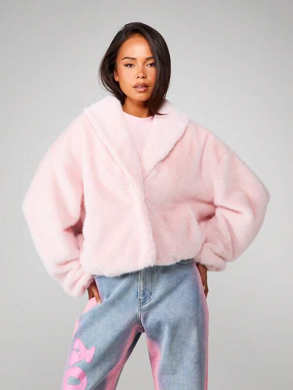 Missguided Missguided X Playboy Oversized Crop Faux Fur Coat