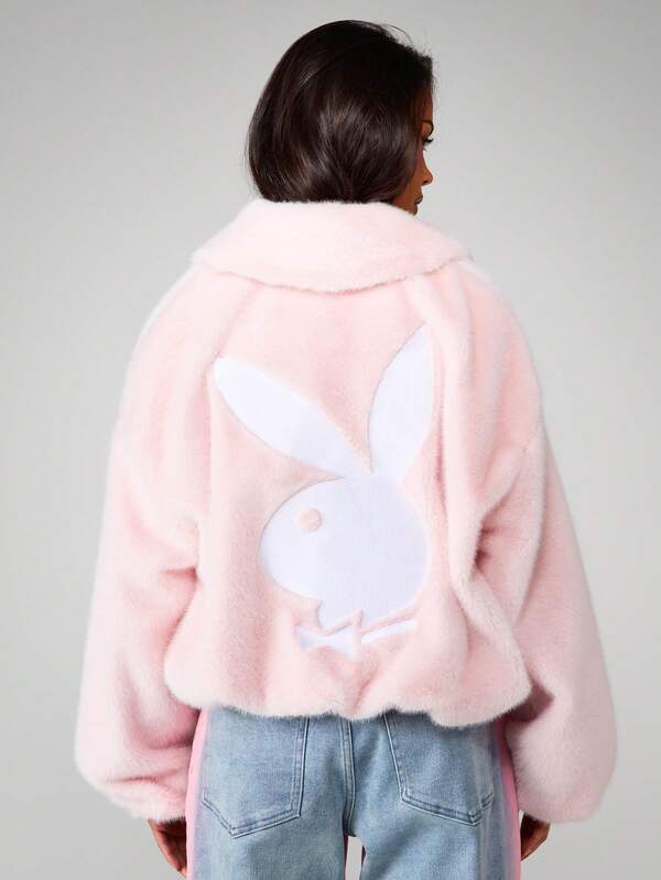 missguided Missguided x Playboy Oversized Crop Faux Fur Coat