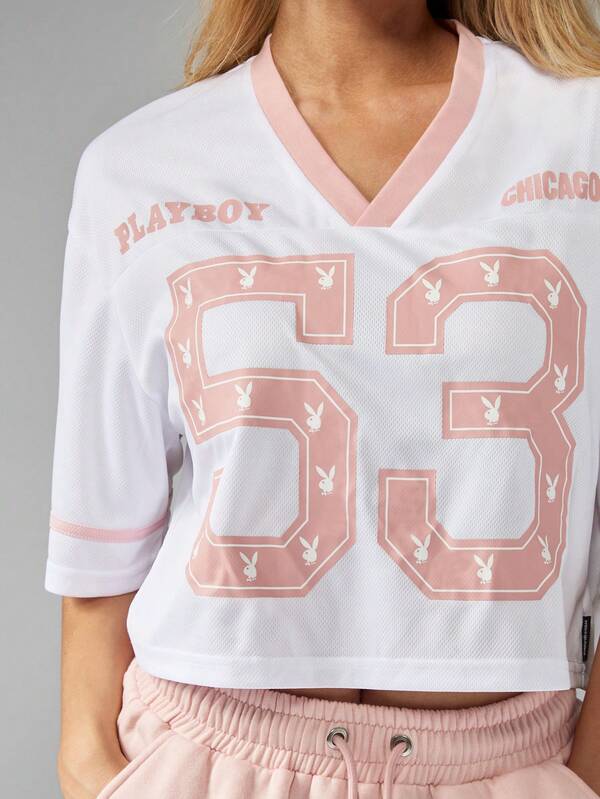 Missguided Missguided X Playboy Oversized Crop Football Jersey With Number Print
